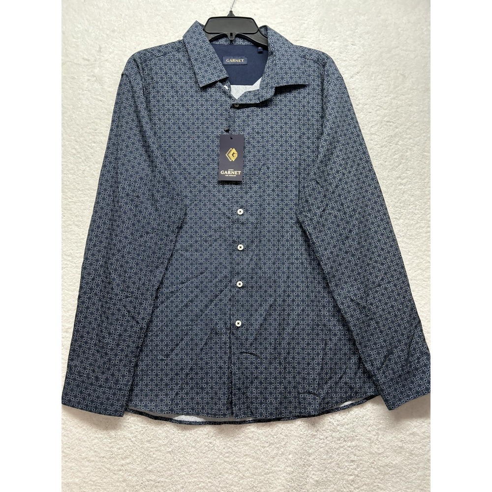 Garnet Mens Size XL Blue Long Sleeve Printed Button Up Shirt (K9)
